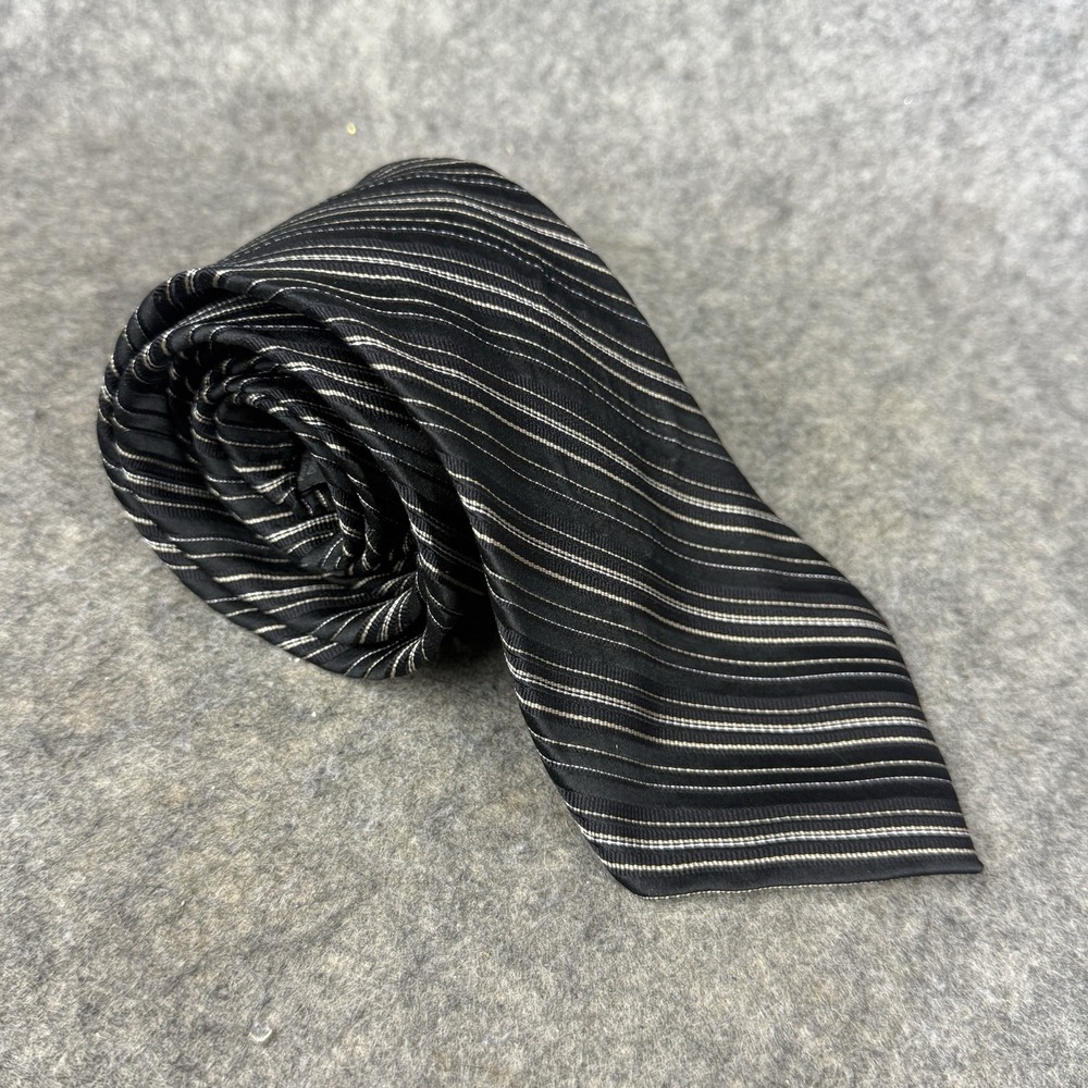 Joseph‎ & Feiss International 100% SILK Necktie Black Cream Striped Extra Long